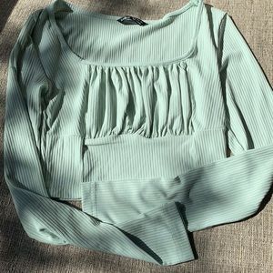 Sage green long sleeve ruched crop top
